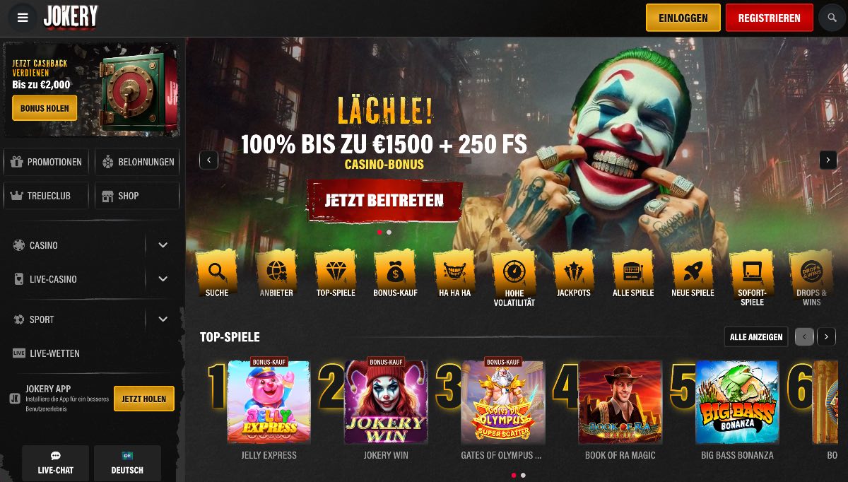 Jokery kombiniert Vielfalt und Komfort und etabliert sich als verlässliches krypto casino für anspruchsvolle Nutzer. Das Angebot überzeugt durch hohe Auszahlungslimits sowie flexible Krypto- und Wallet-Optionen an der Kasse. Neue Spieler starten ihre Sessions mit einem attraktiven 3-teiligen Bonuspaket von insgesamt bis zu 3.000 €.